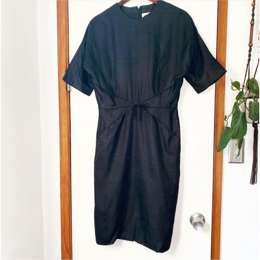 1960s black silk wiggle lbd cocktail dress by Rene vintage